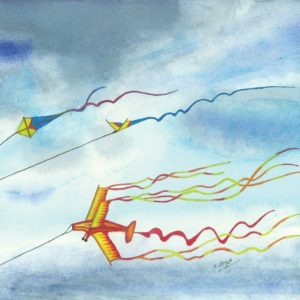 Flying Kites - Watercolour - 9 x 12